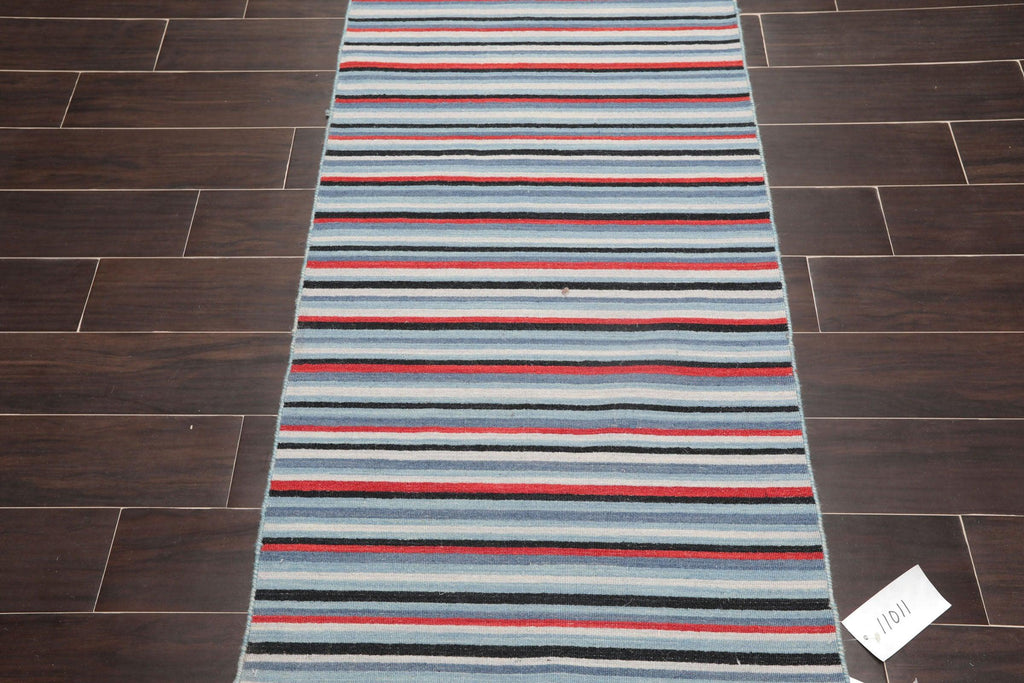 Traditional blue hand knotted wool oriental runner rug with terracotta and grey accents — view 5