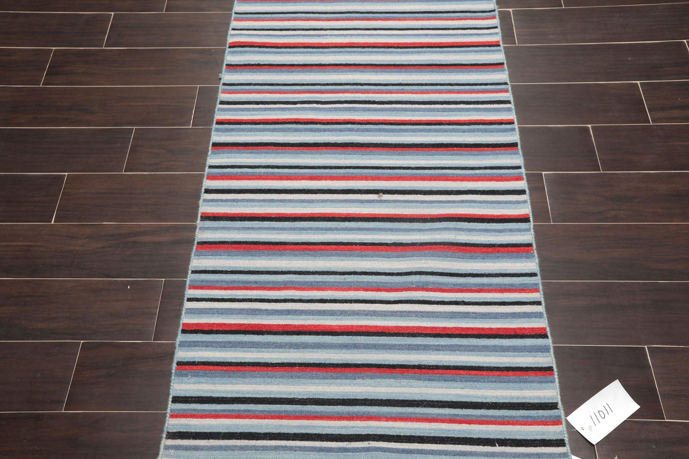 Traditional blue hand knotted wool oriental runner rug with terracotta and grey accents — view 5