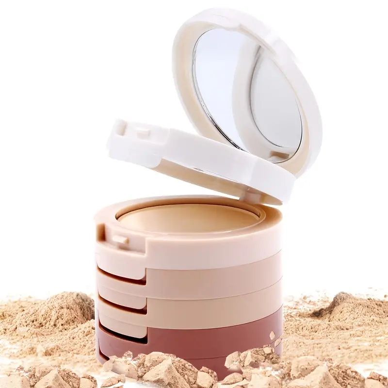 5-in-1 waterproof makeup powder compact with built-in mirror, puff applicator, and versatile contouring shades — view 2
