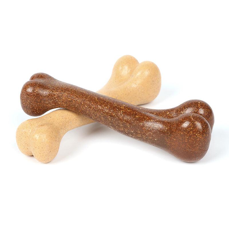Beefy delight dog chew toy in bone shape, made from durable plastic and wood chips — view 3