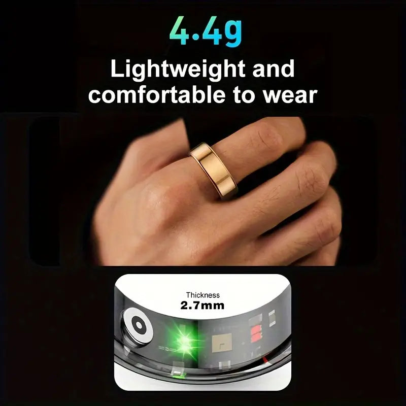 Sleek black stainless steel smart ring fitness tracker designed for active lifestyle and health monitoring — view 2