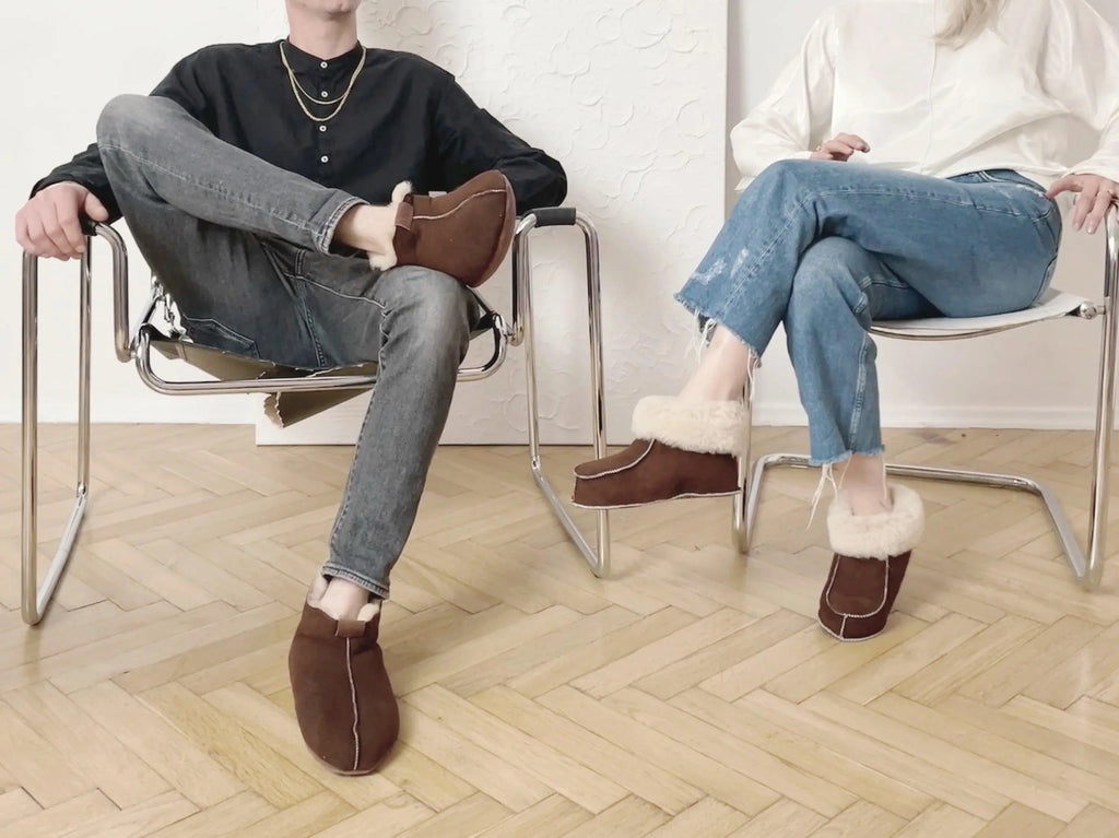 Adult brown natural sheepskin boots with cozy wool interior and genuine leather sole — view 3