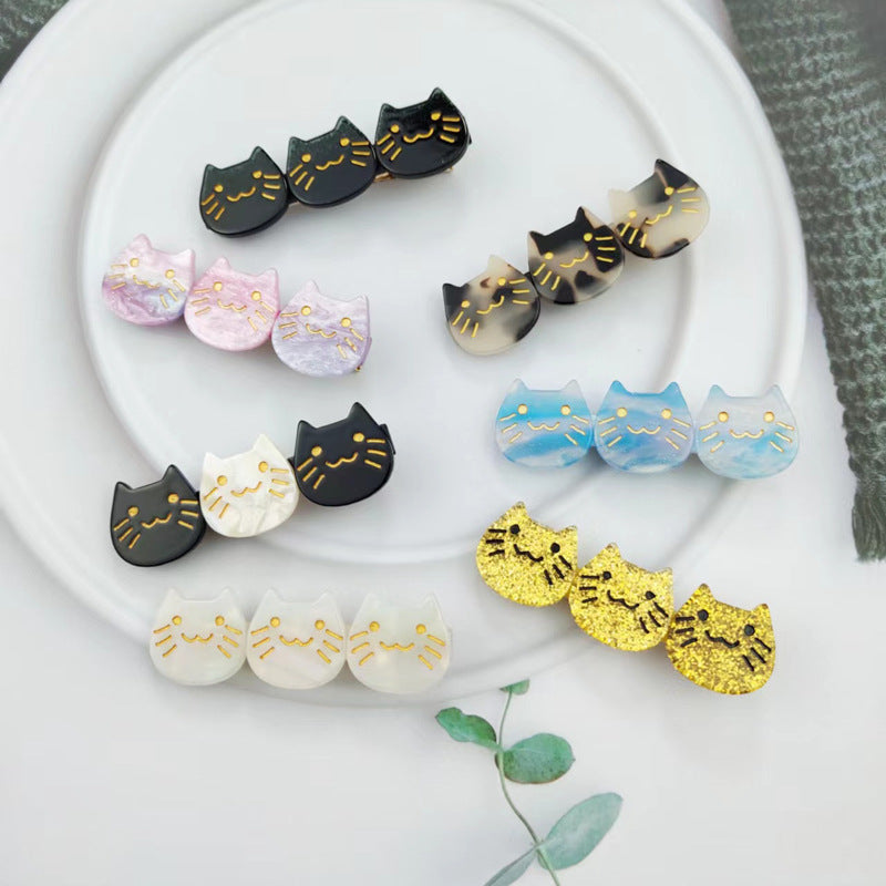 Hand-painted three cats alligator hair clip made of eco-friendly acetate with glass rhinestones — view 2