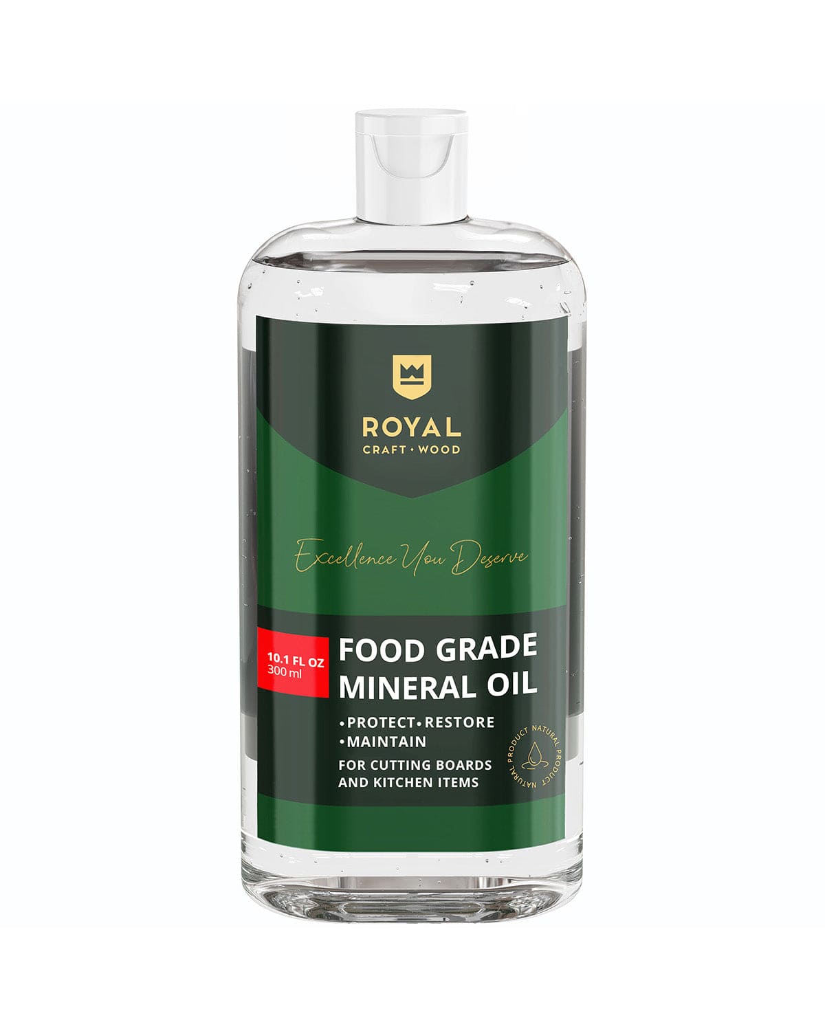 300ml bottle of food grade cutting board mineral oil by Royal Craft Wood