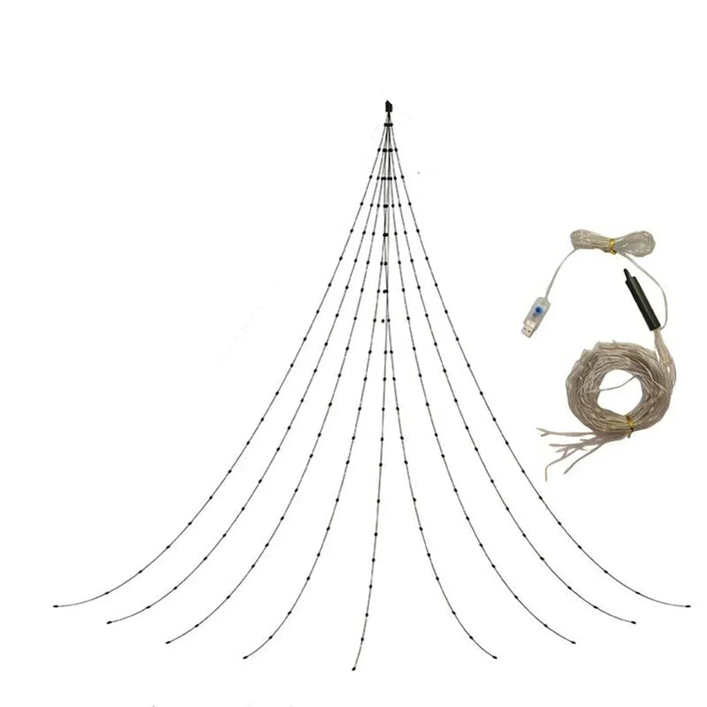 Dazzling waterfall LED fairy curtain lights for indoor and outdoor holiday window or tree decoration.