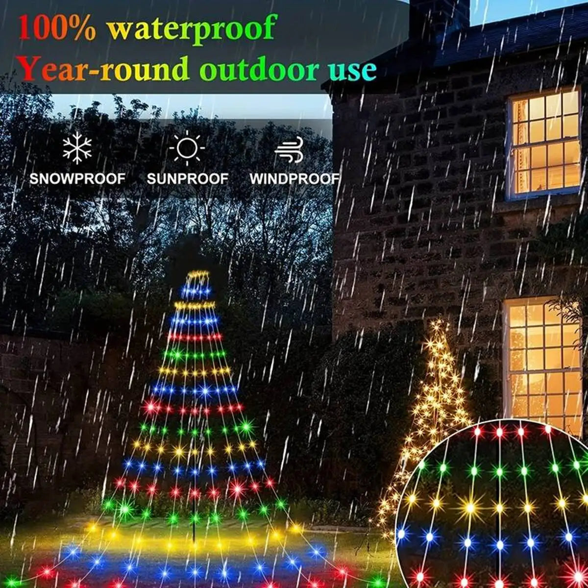 Dazzling waterfall LED fairy curtain lights for indoor and outdoor holiday window or tree decoration. — view 4