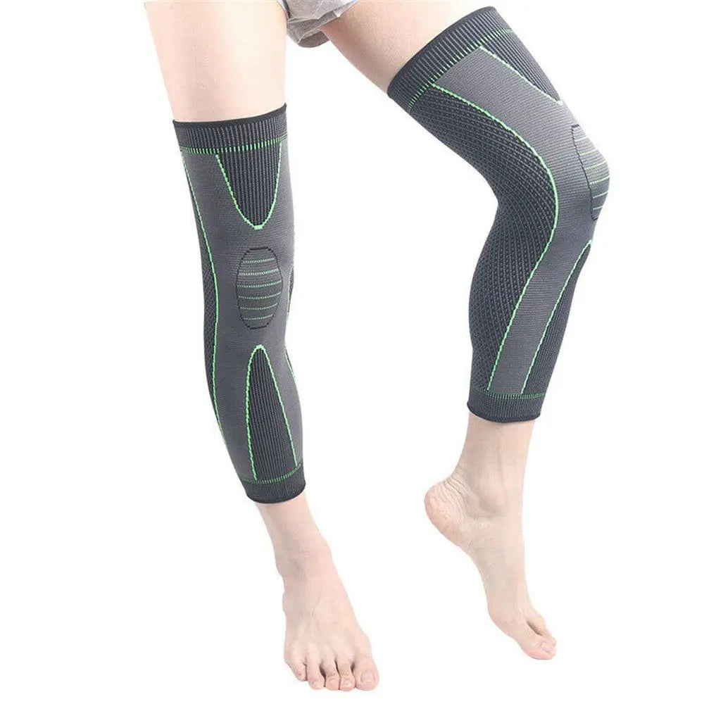 Full-length green knee compression sleeve for joint support and muscle recovery in extra large