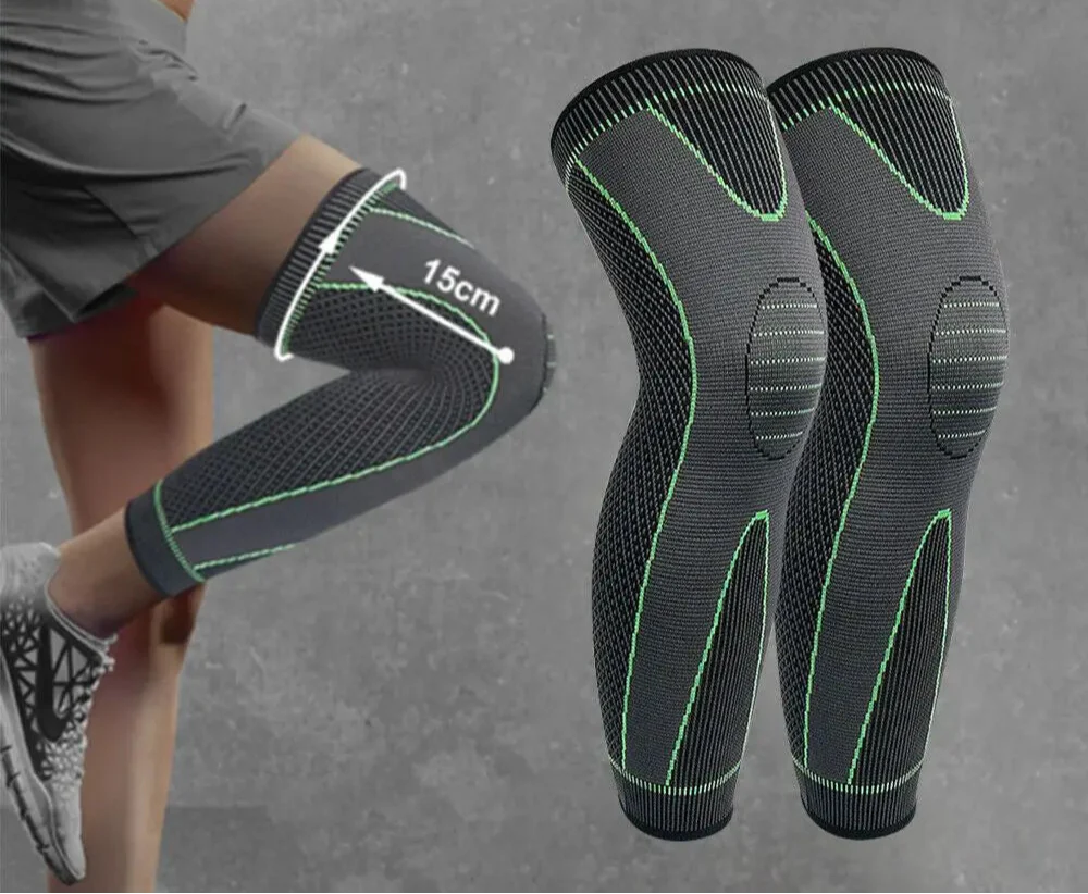 Green full length knee compression sleeve made of breathable nylon spandex for active joint support — view 2