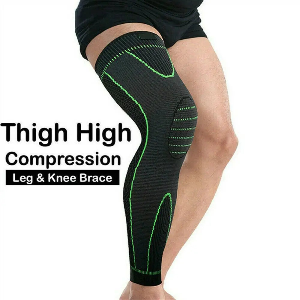 Green full length knee compression sleeve made of breathable nylon spandex for active joint support — view 3