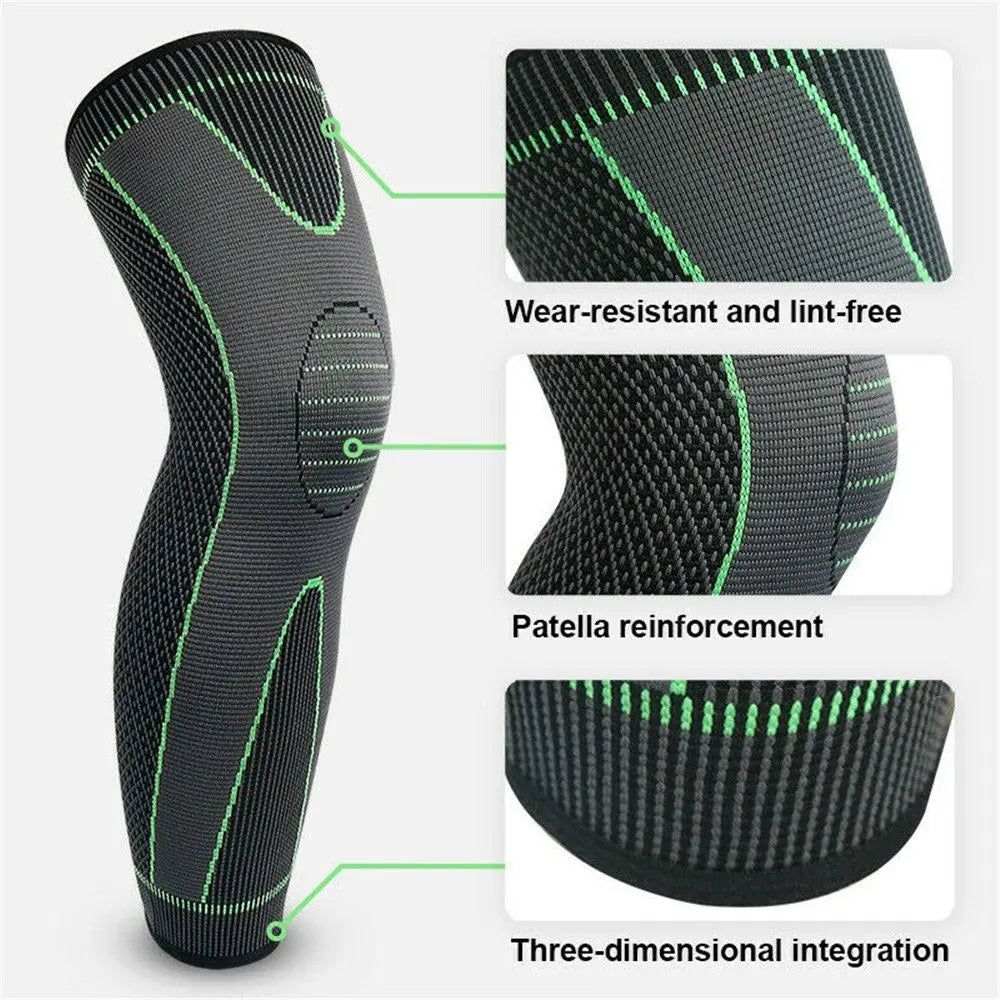 Full-length green knee compression sleeve for joint support and muscle recovery in extra large — view 4