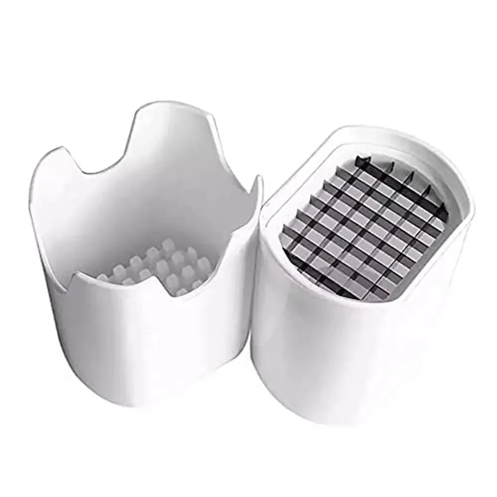 Plastic and stainless steel rapid French fry cutter and vegetable chopper for quick kitchen prep