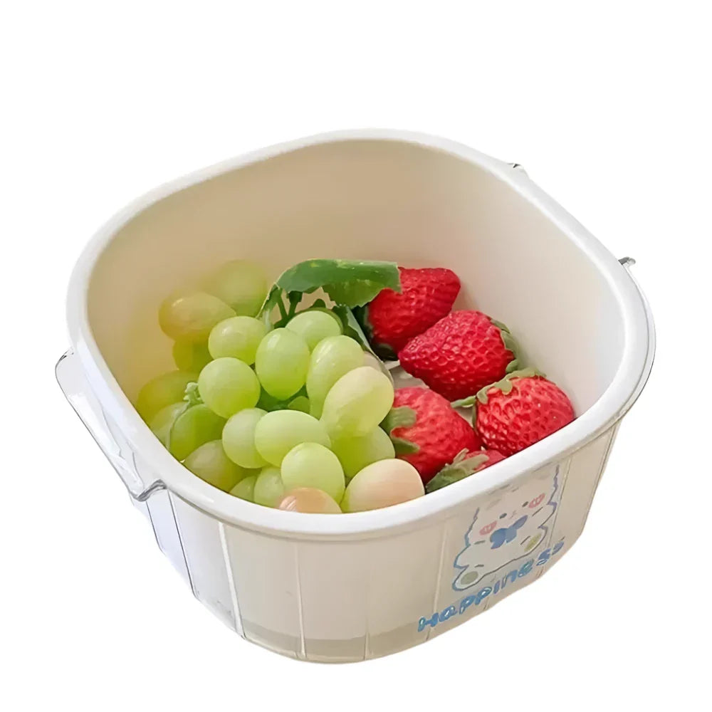 2-in-1 double-layer fruit and vegetable washing basket with drainage holes and side handles