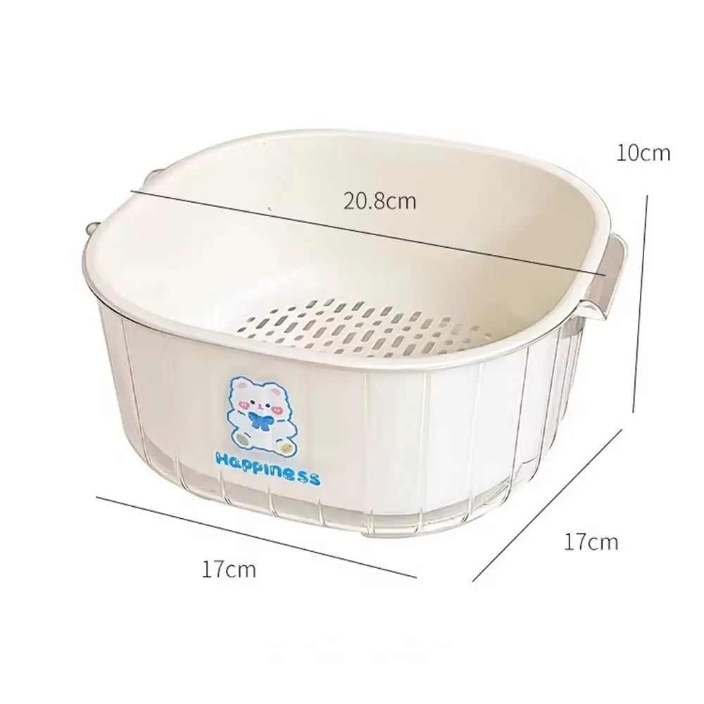 2-in-1 double-layer fruit and vegetable washing basket with drainage holes and side handles — view 4