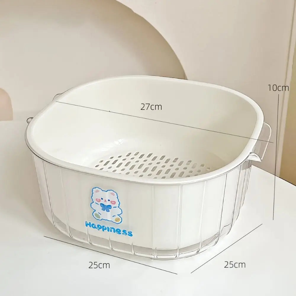2-in-1 double-layer fruit and vegetable washing basket with drainage holes and side handles — view 5