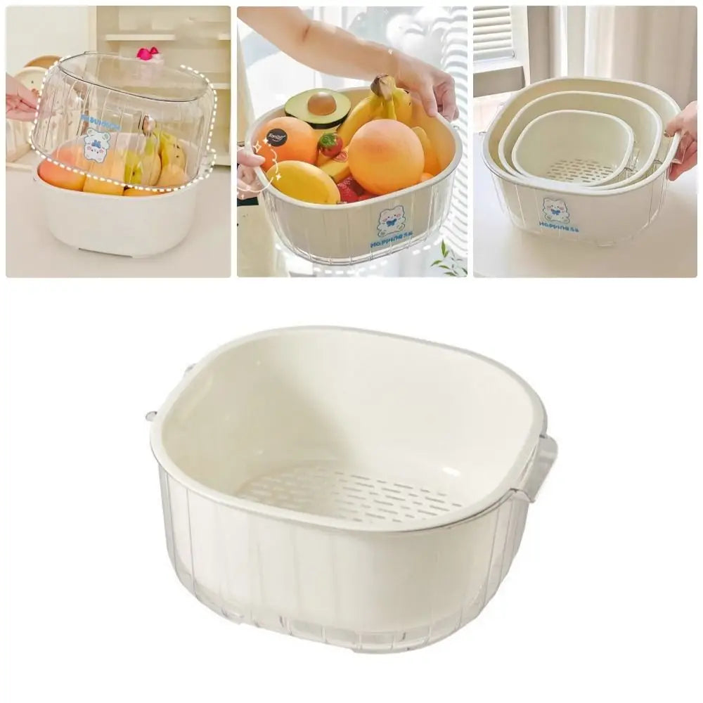 2-in-1 double-layer fruit and vegetable washing basket with drainage holes and side handles — view 3