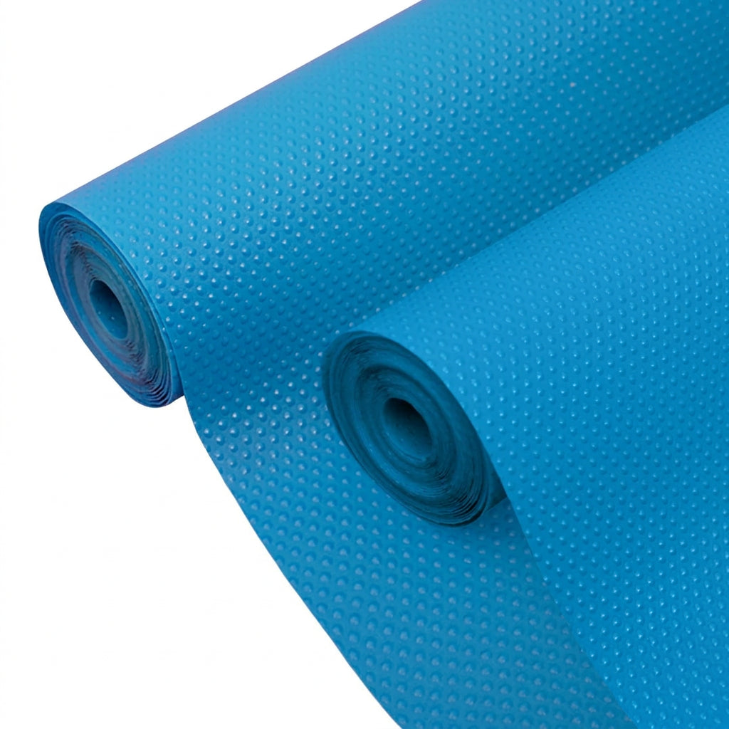 Blue EVA cabinet shelf liner mat roll for kitchen drawer and pantry protection