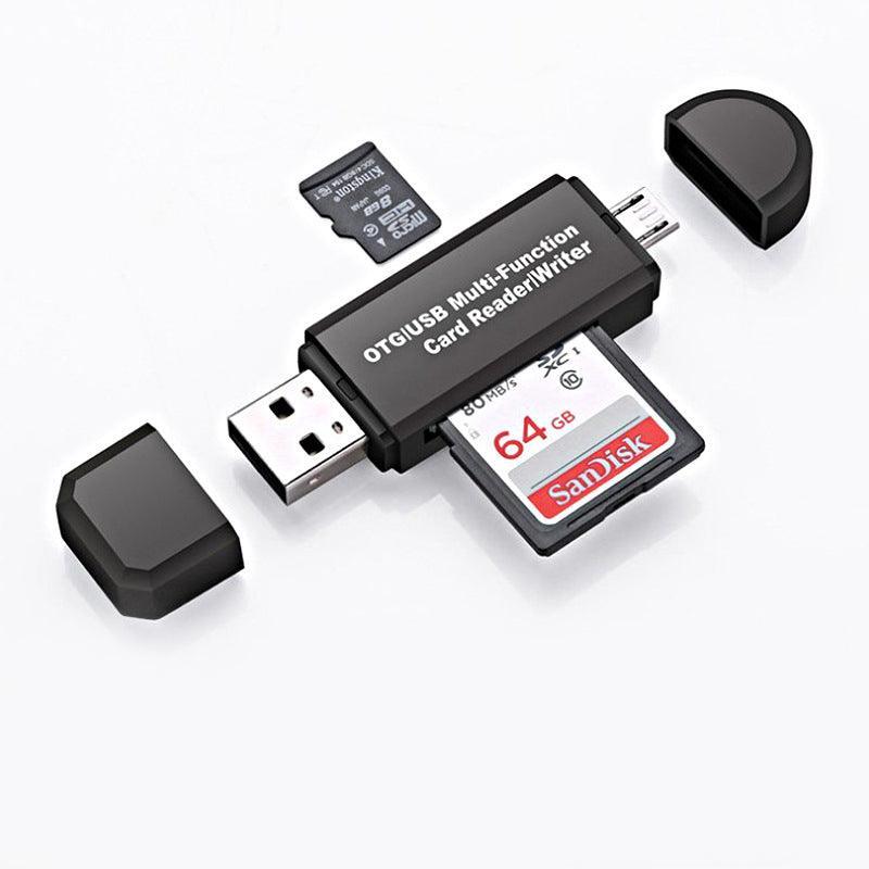 Black OTG USB 2.0 micro SD card reader adapter for mobile phones and personal computers — view 3