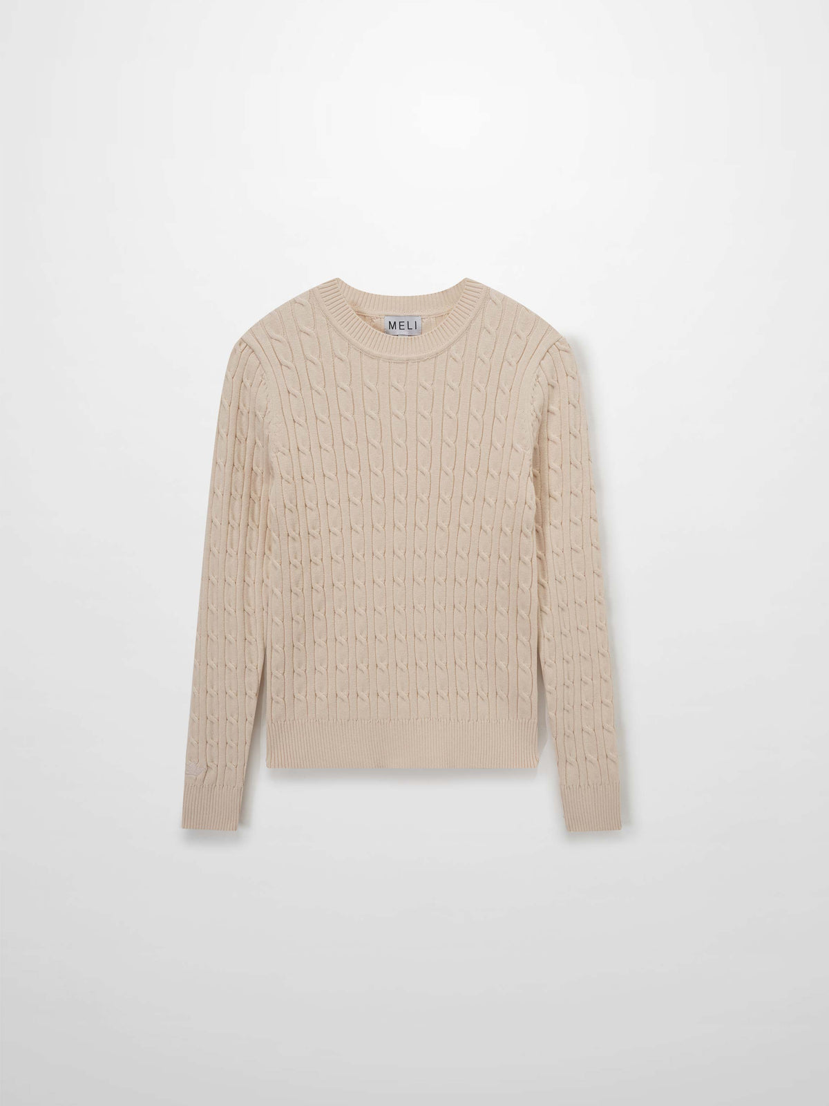 Crew Neck Cable Sweater-Peach-1