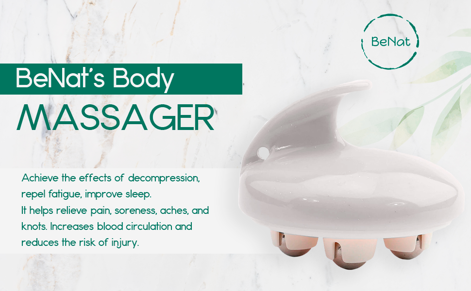 White rolling body massager with three stainless steel massage balls and an ergonomic ABS handle — view 3