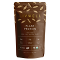 Organic raw cacao plant based protein powder blend shown in premium supplement packaging