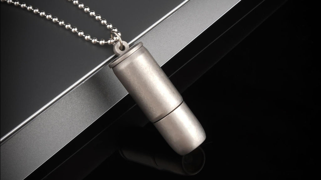 Titanium rechargeable bullet keychain flashlight with lanyard and 130 lumen LED beam — view 2