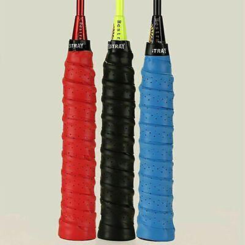Four anti-slip tennis and badminton racquet overgrips showing textured surface and perforated edge details — view 3