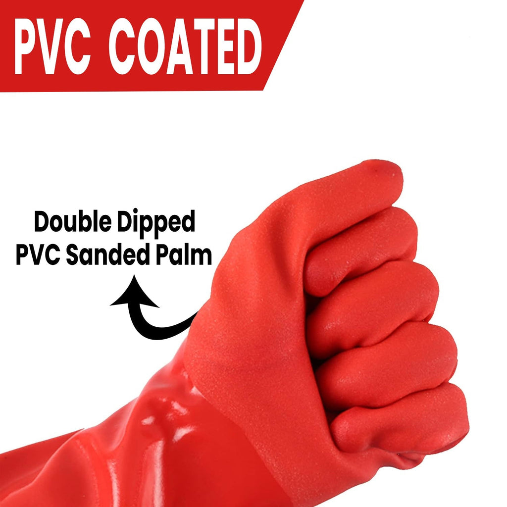 PVC Work Safety Glove Red 45cm Oil Chemical Resistant Dipped Durable Sanded-0