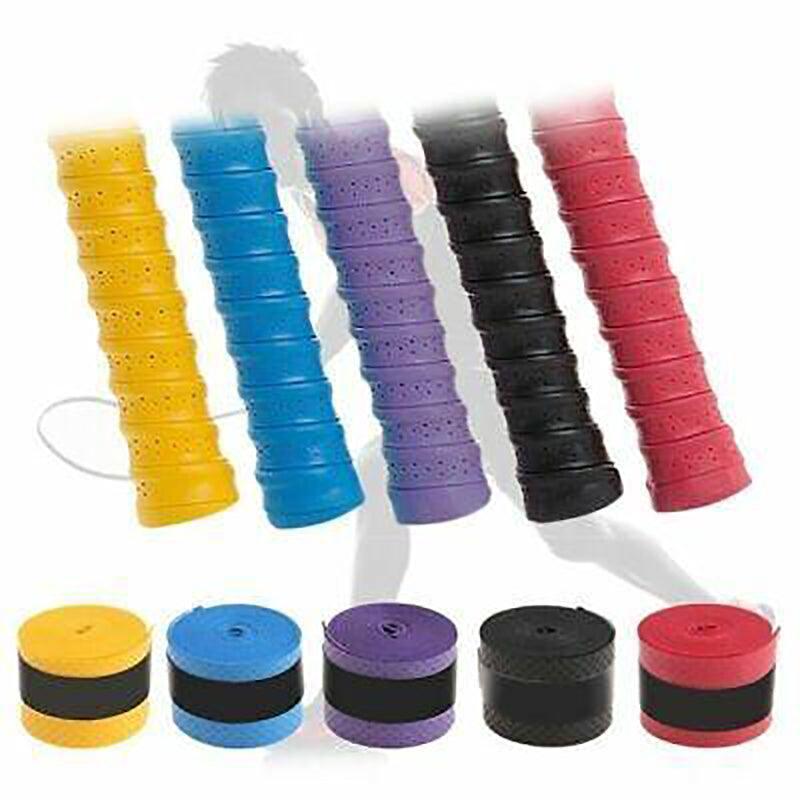 Four anti-slip tennis and badminton racquet overgrips showing textured surface and perforated edge details — view 5