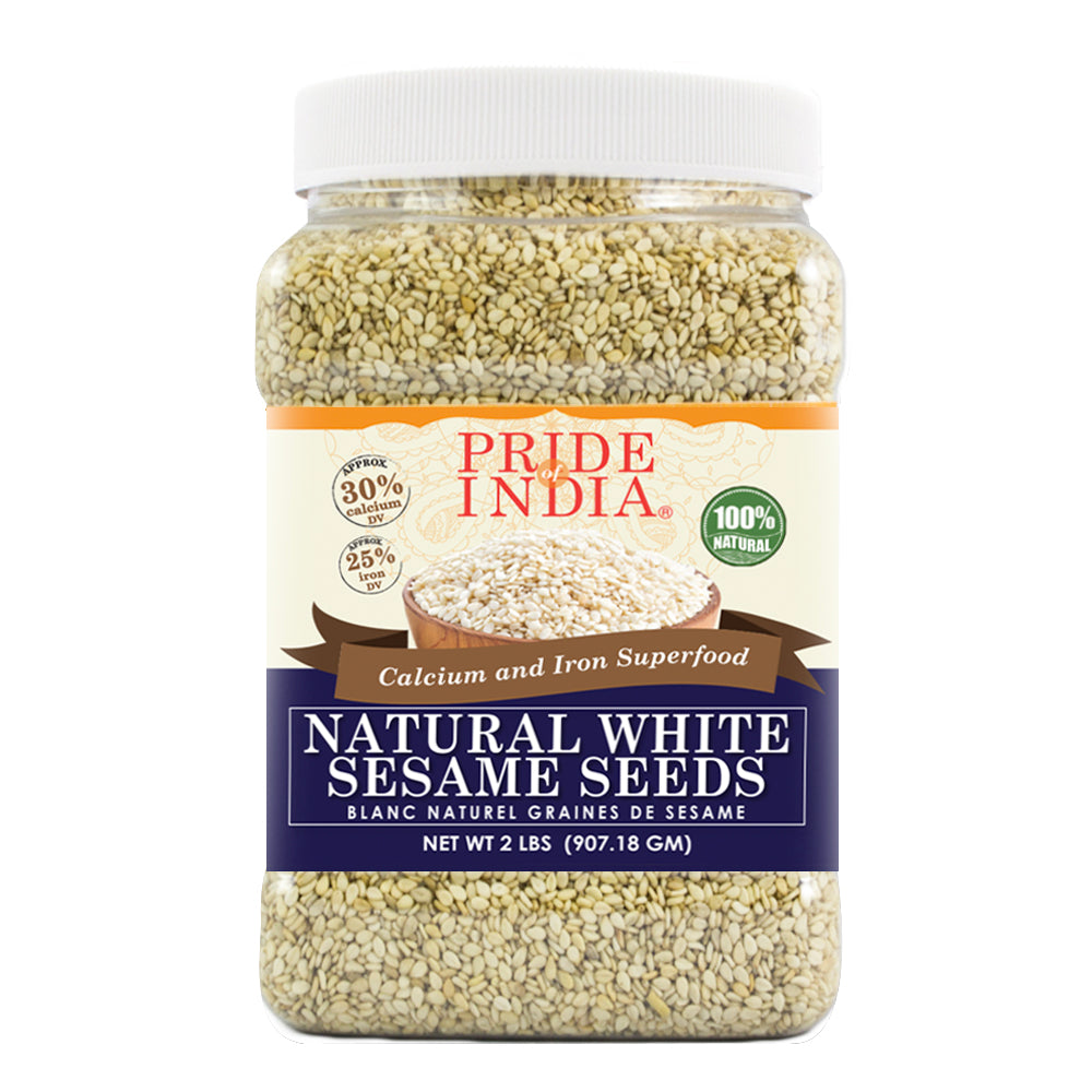 Raw unhulled white sesame seeds in a gourmet BPA-free plastic jar for baking and cooking — view 3