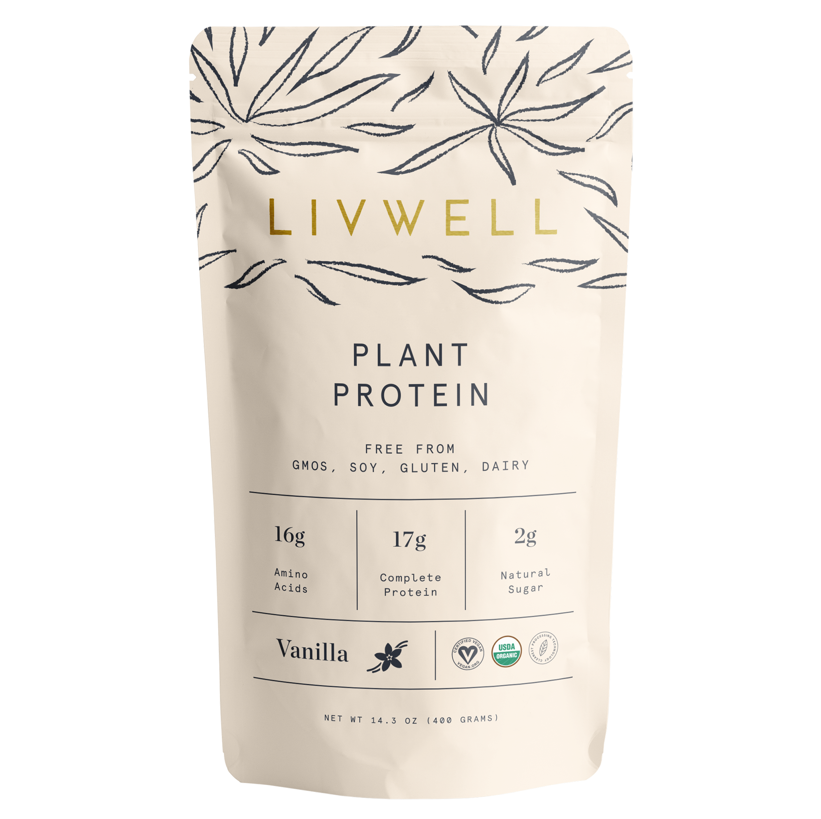 Vanilla bean plant-based protein blend powder, premium organic supplement for muscle recovery