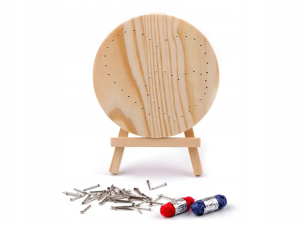 Pineapple string art kit with wooden display stand yellow and green threads and crafting pins — view 3