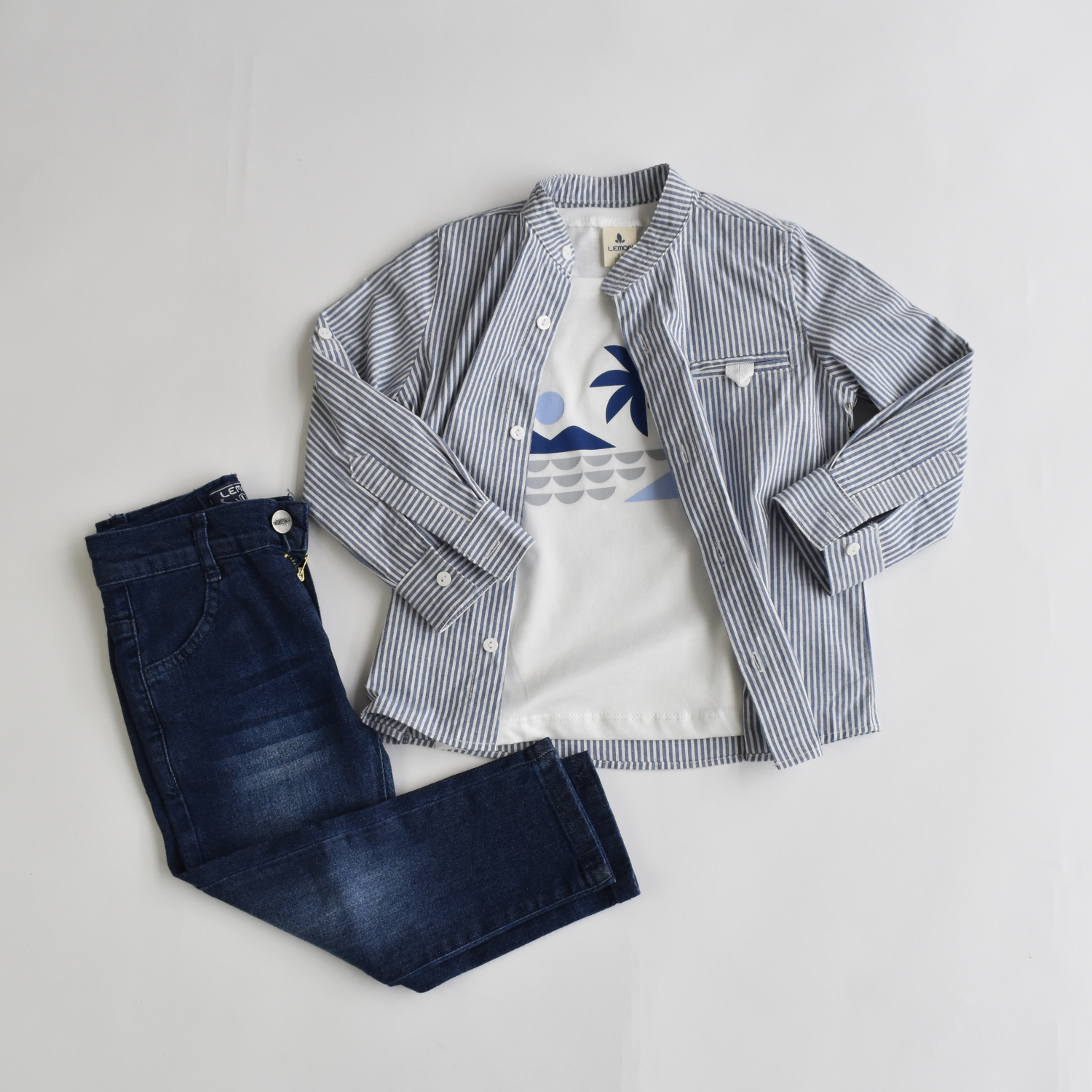 Summer Solstice Boys Jeans Set with striped shirt cotton t-shirt and trendy jeans — view 5