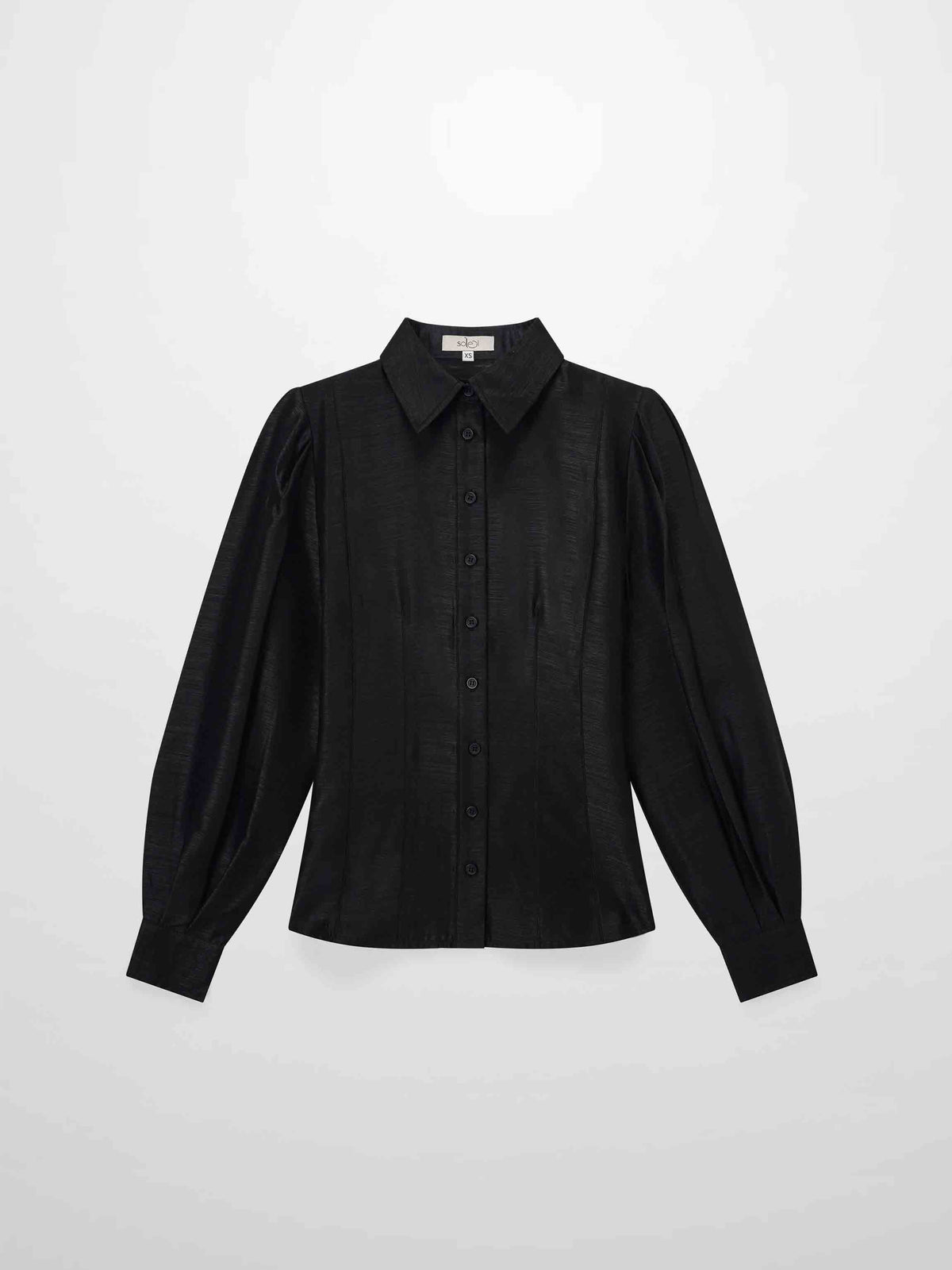 Textured Puff Sleeve Blouse-Black-1