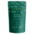 Natural protein blend powder in a container, premium organic plant-based fitness and muscle recovery supplement
