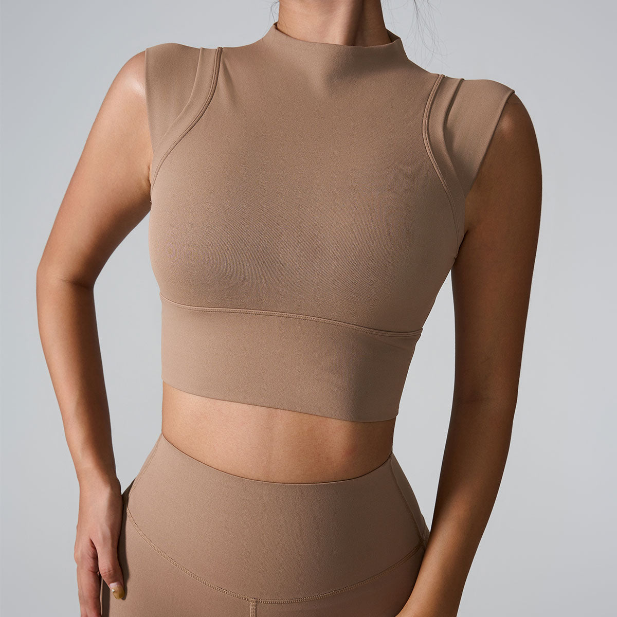 Cap sleeve sculpting yoga top in smooth nylon fabric for women's fitness and athleisure wear