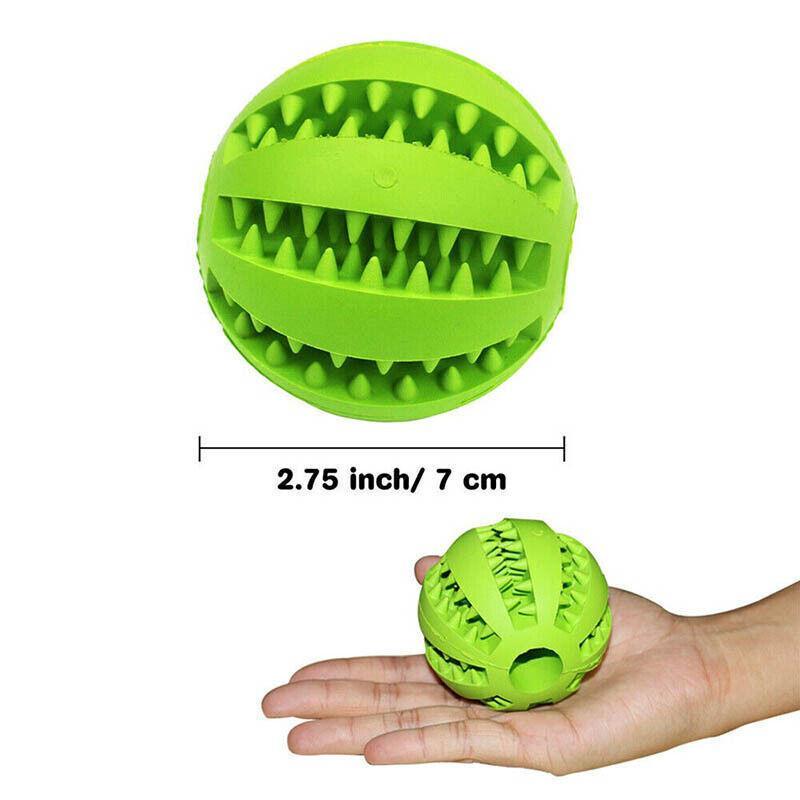 Rubber dog chew toy ball treat dispenser in vibrant colours with textured teeth cleaning surface — view 3