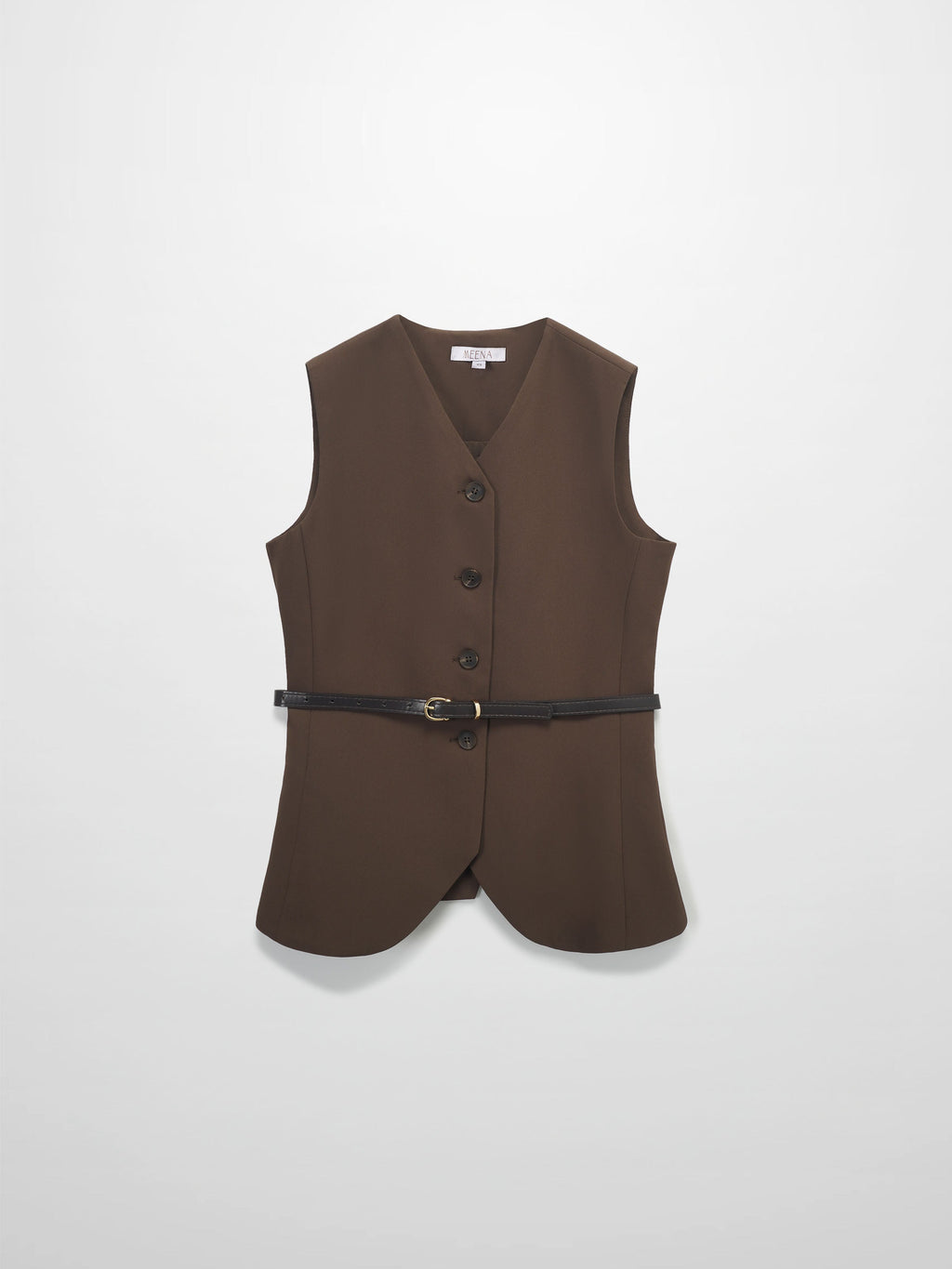 Button Down Crepe Vest-Brown-0