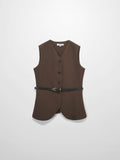 Button Down Crepe Vest-Brown-0