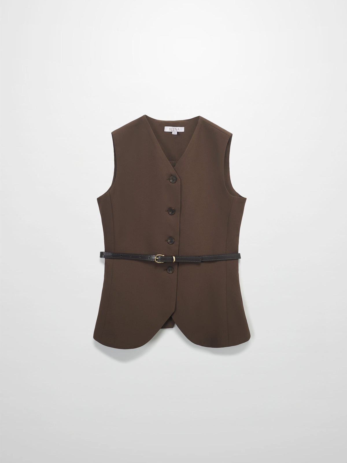 Button Down Crepe Vest-Brown-0