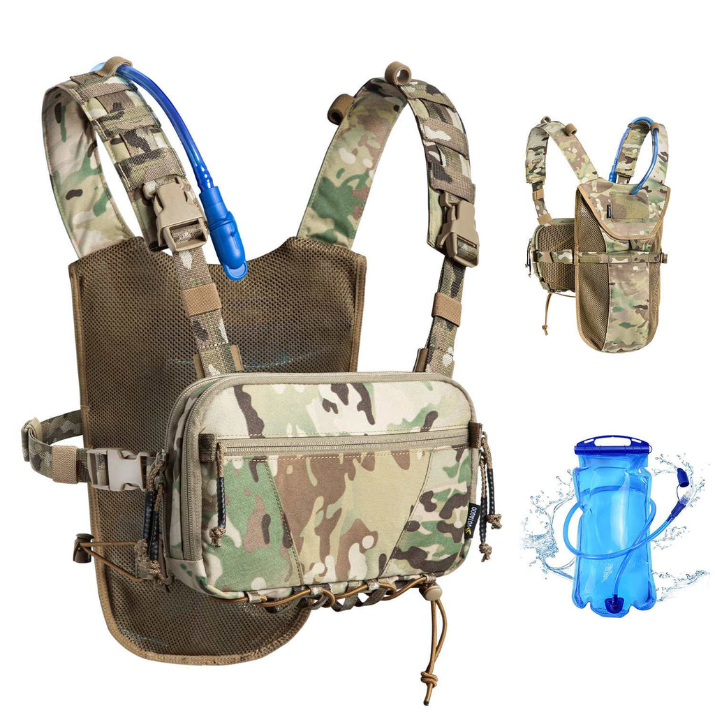 Tactical lightweight running hydration vest in durable nylon with a 2L water bladder bag