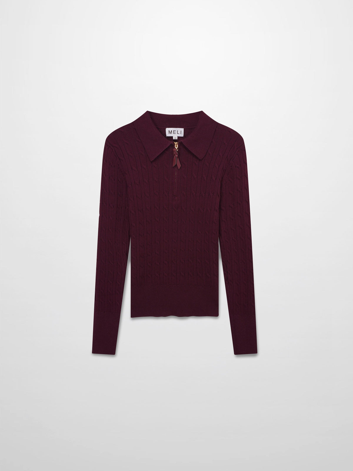 Leather Pull Half Zip Cable Polo-Burgundy-0