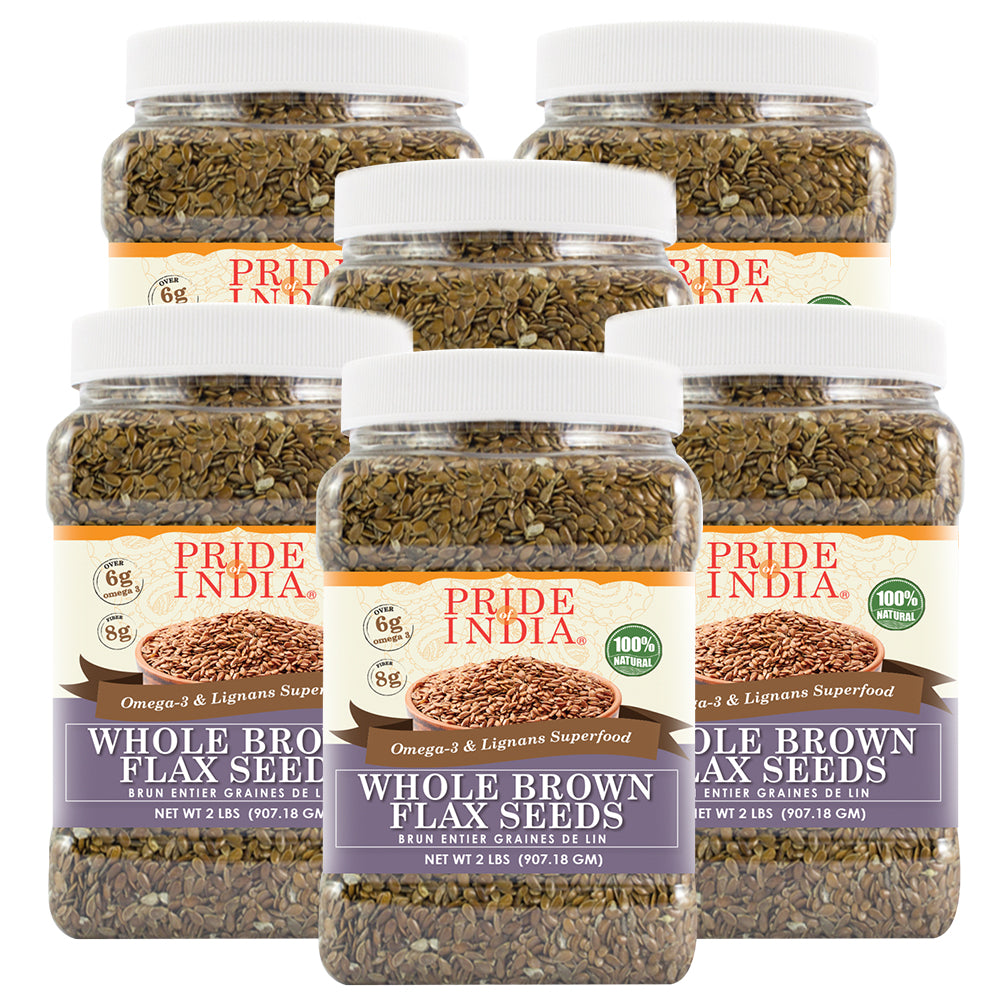 Whole brown flax seeds in a clear premium food storage jar with label — view 5