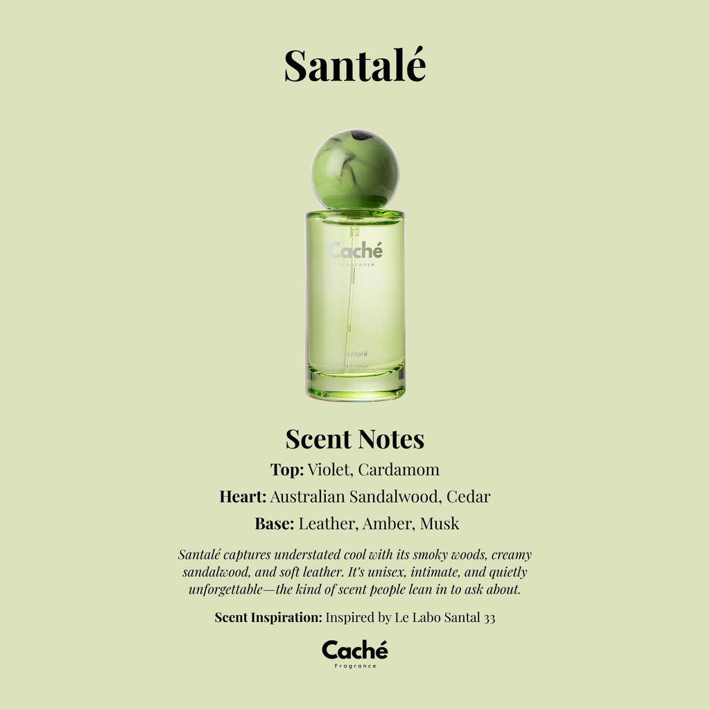 Santalé unisex eau de parfum 50ml glass bottle with minimalist typography on a clean background