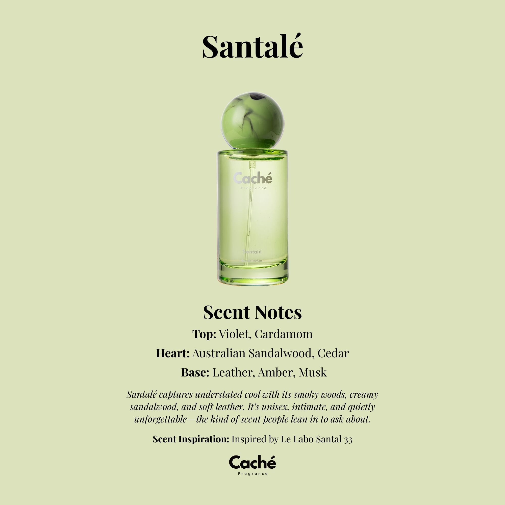 Santalé unisex eau de parfum 50ml glass bottle with minimalist typography on a clean background
