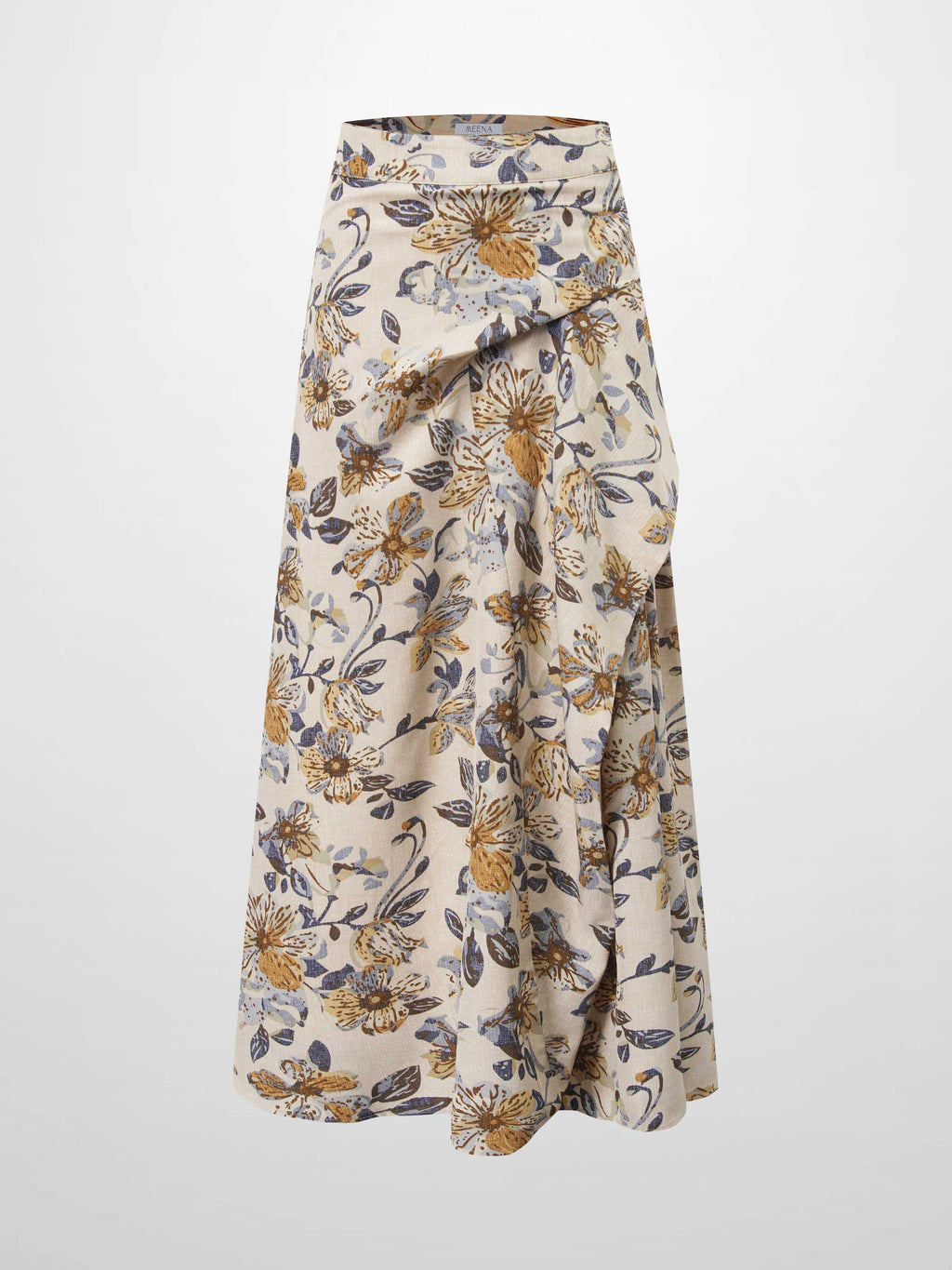 Gathered Overlay Skirt-Oatmeal Floral-1