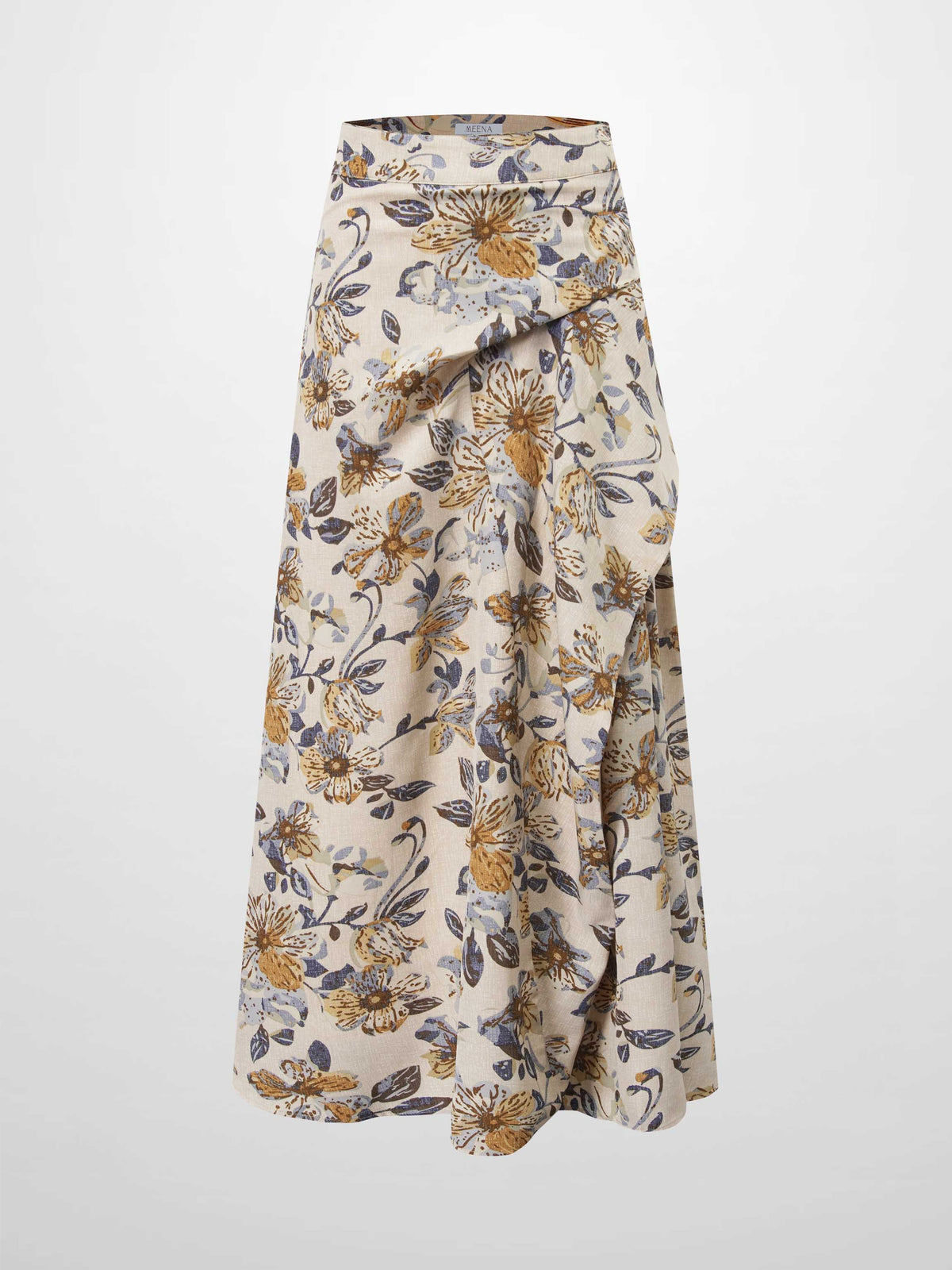 Gathered Overlay Skirt-Oatmeal Floral-1