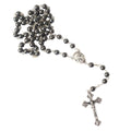 Rosenkranz mit runden Hämatitperlen (42 cm) | Gebetskette mit Kreuz als Geschenk zur Taufe, Kommunion & Firmung-0