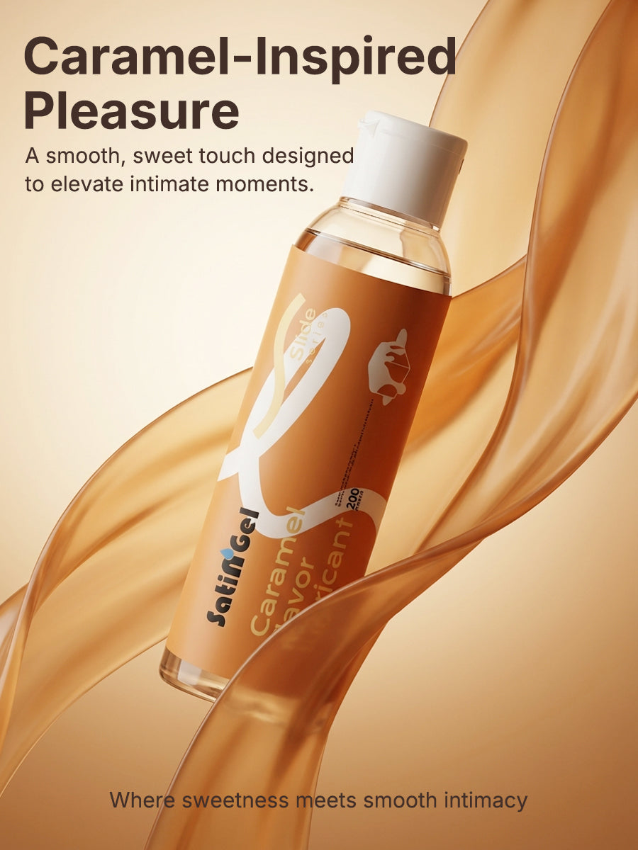 SatinGel caramel flavored water-based personal lubricant bottle for intimate couples play — view 4