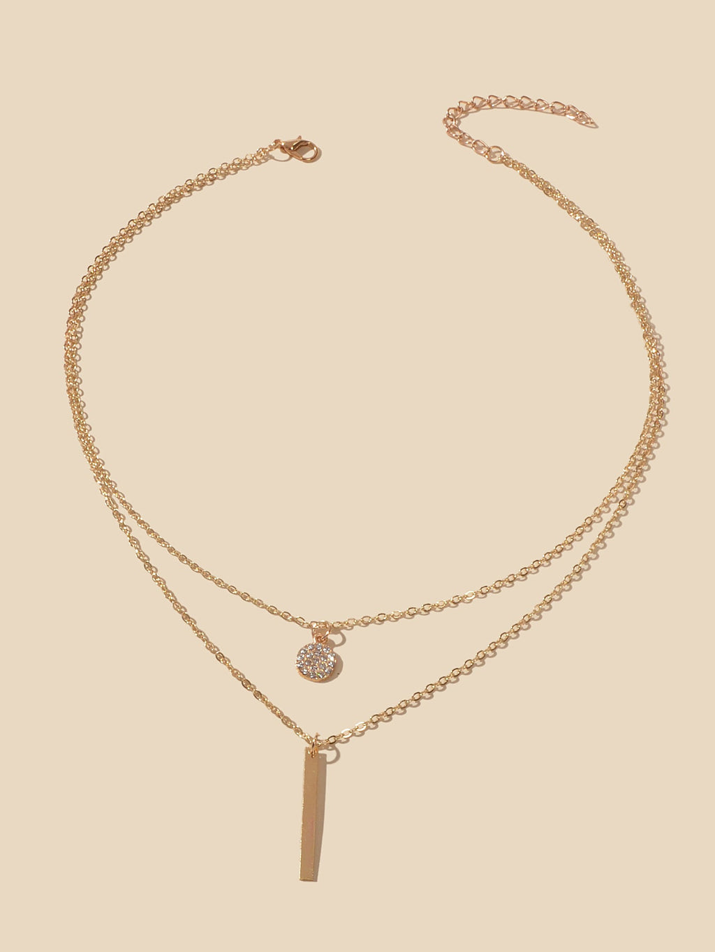 Double layer chain necklace with round charm and bar drop pendant for party and everyday wear — view 2