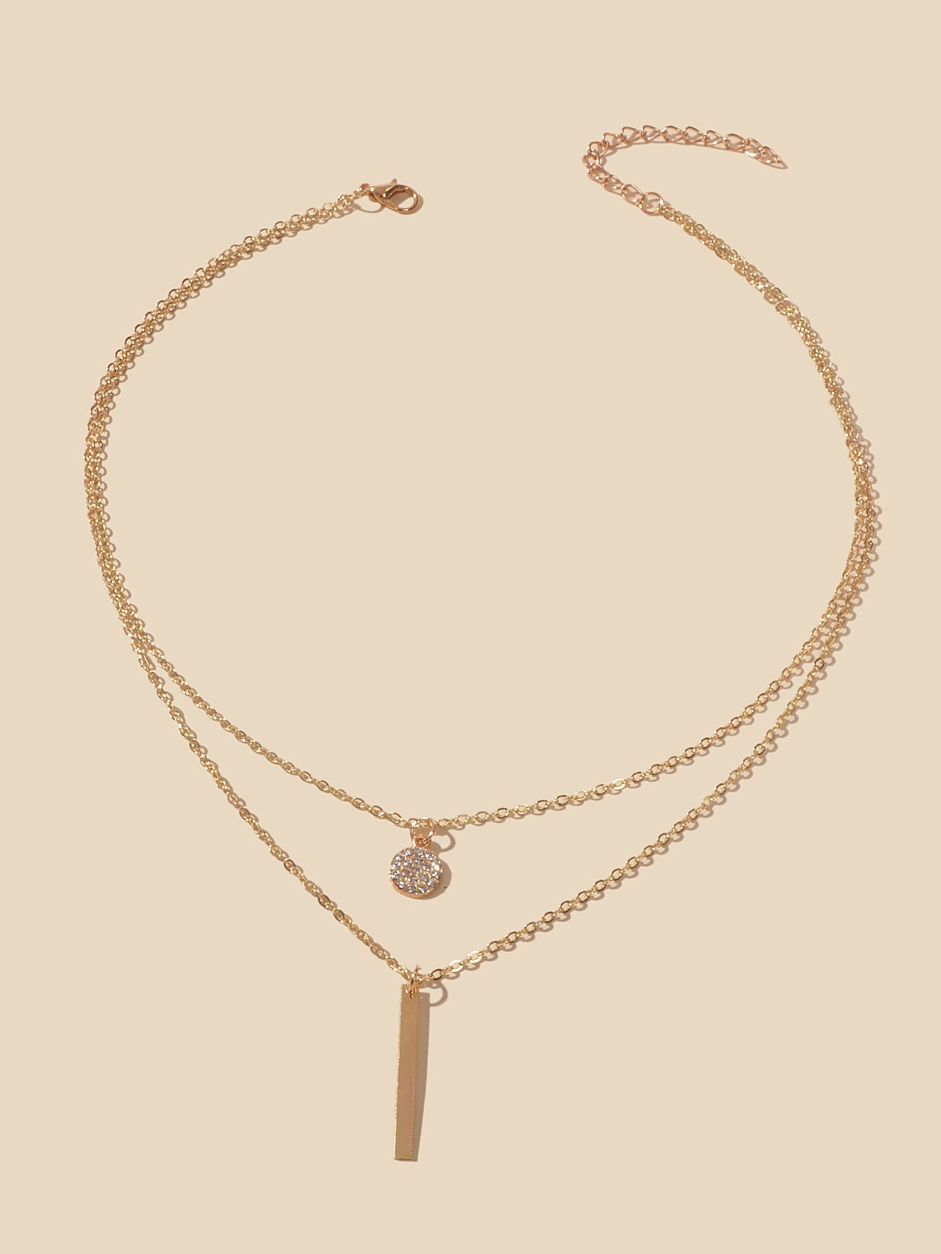 Double layer chain necklace with round charm and bar drop pendant for party and everyday wear — view 2